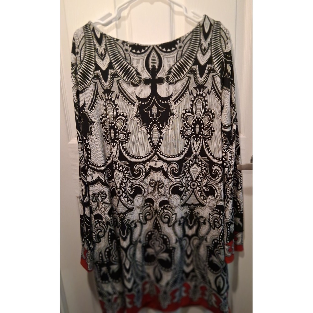 NWT NICOLE By Nicole Miller Womens Black White Paisley Long Sleeve Dress Large